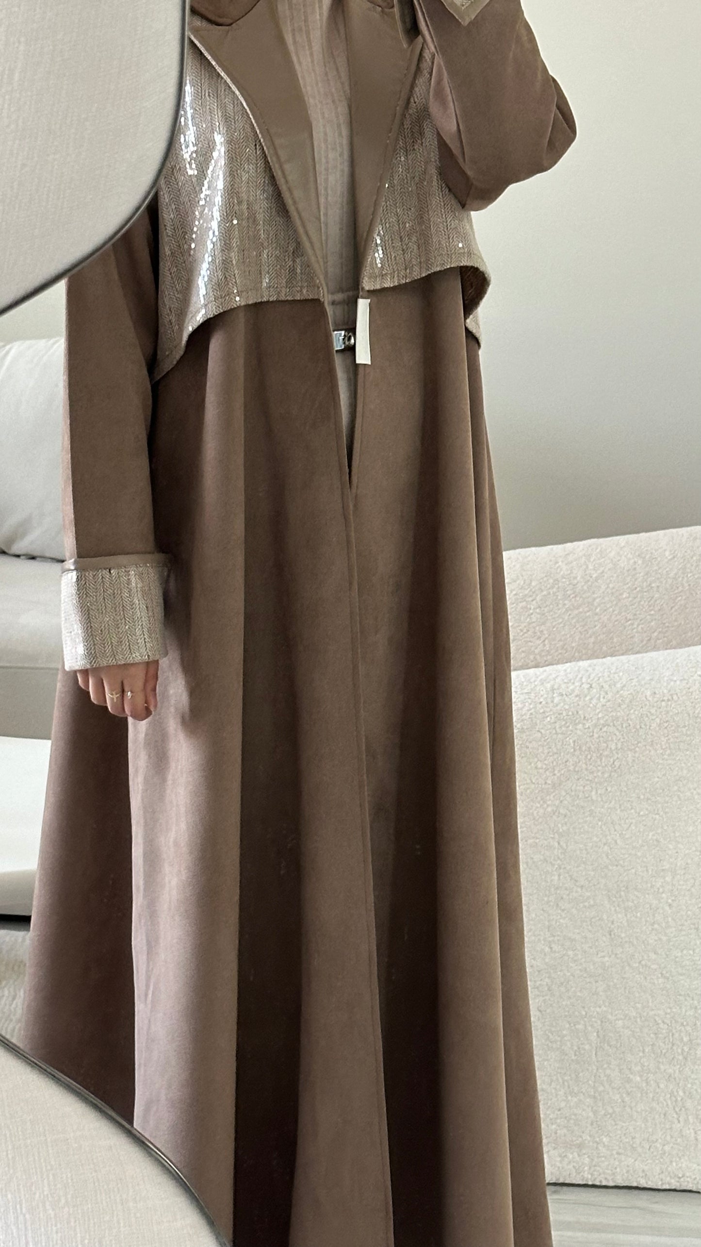 Beige Tweed X Leather Abaya