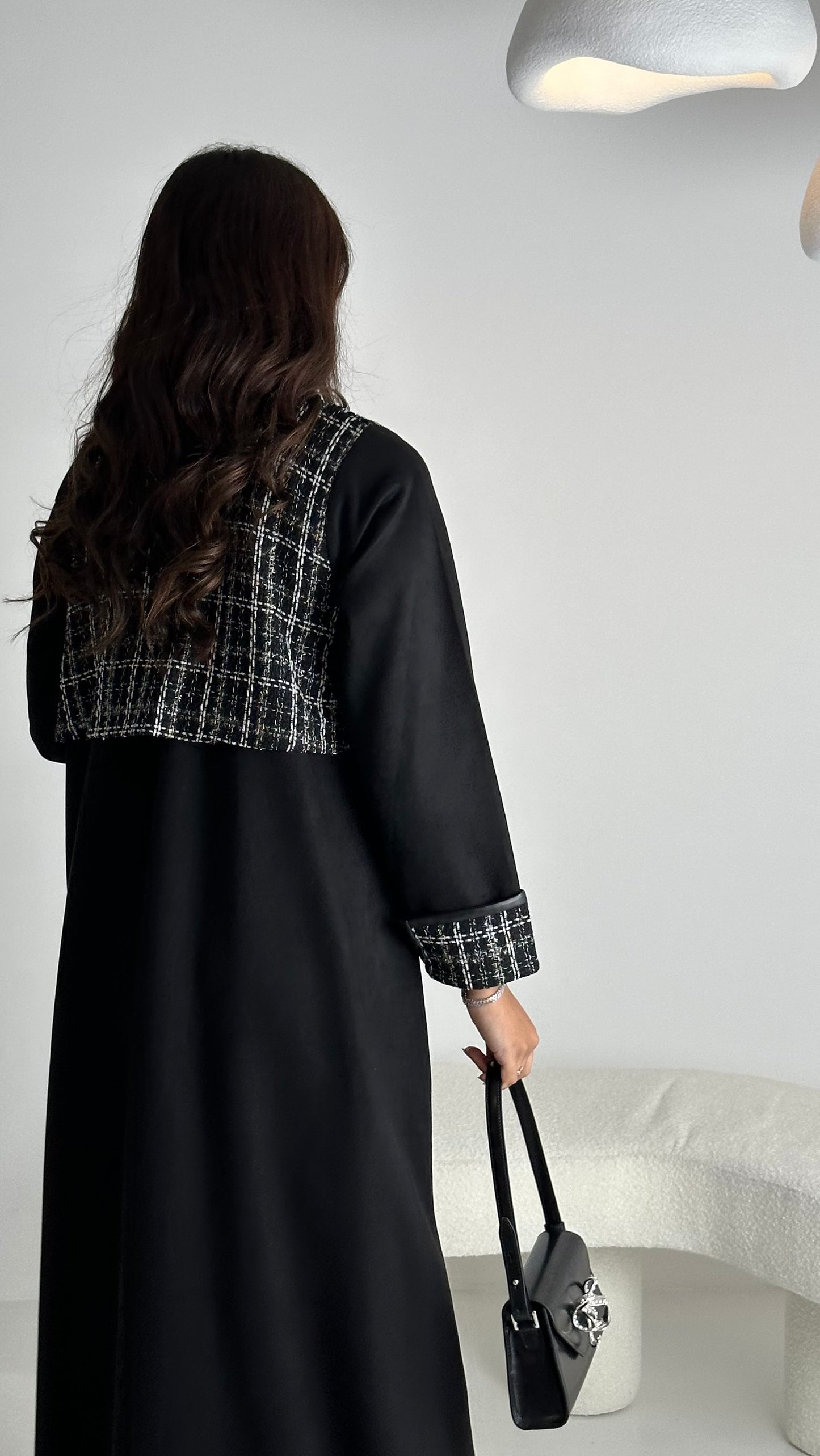 Black Tweed X Leather Abaya