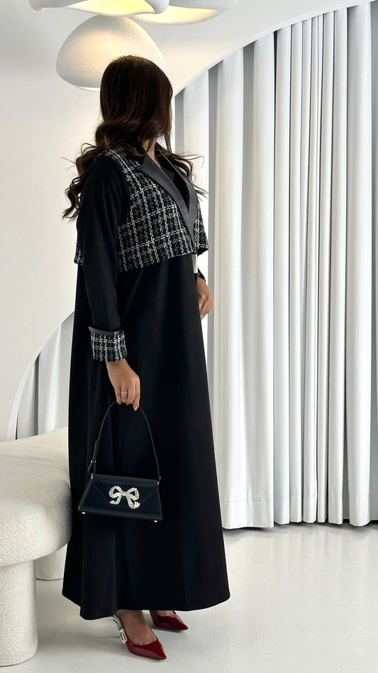 Black Tweed X Leather Abaya